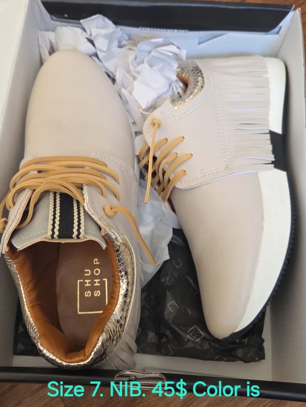 ShuShop Bone Fringe Sneakers with Gold Accent